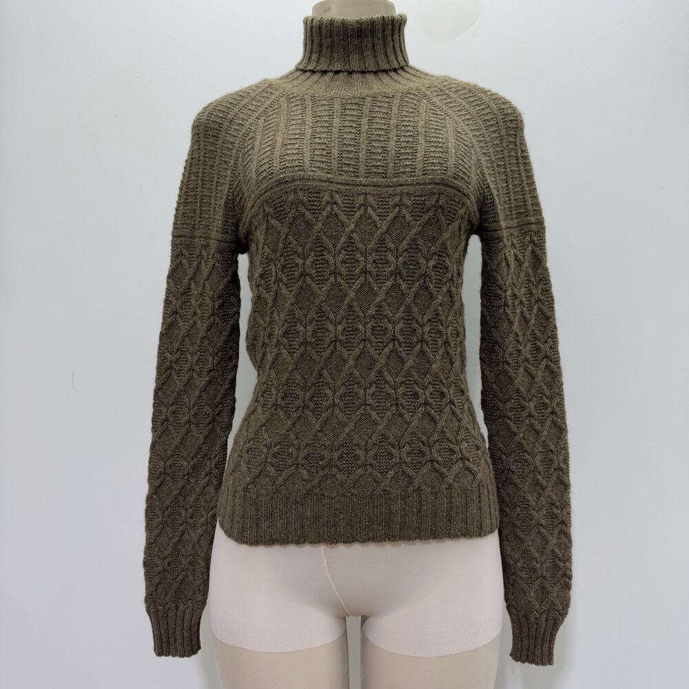 NEW Ralph Lauren Purple Label Cable Knit Turtleneck Sweater S Fisherman Neutral